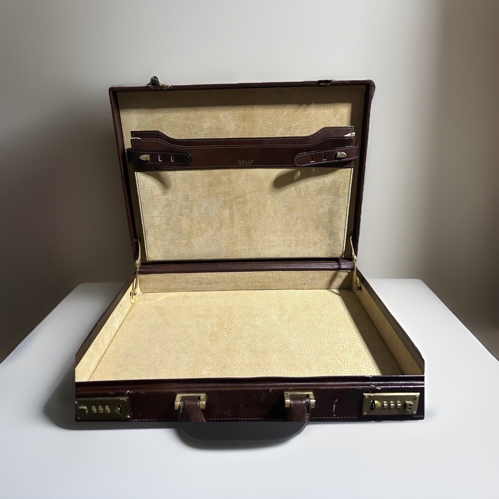 Vintage Bally Leather Briefcase Locking Hard Case Brown Monogram HIH - Picture 3 of 16